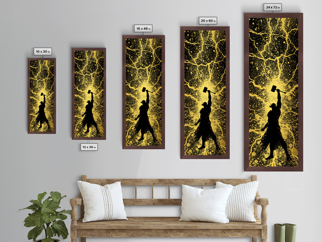 Thor Metallic Gold Art, Viking Metal Art Norse God of Thunder Wall Decor, Nordic Mythology Office or Man Cave Art in Real Wood Frame