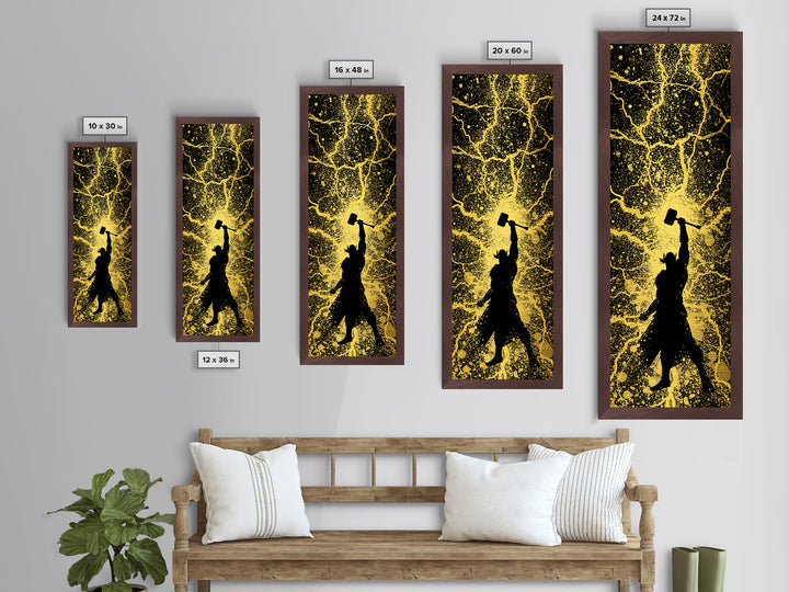 Thor Metallic Gold Art, Viking Metal Art Norse God of Thunder Wall Decor, Nordic Mythology Office or Man Cave Art in Real Wood Frame