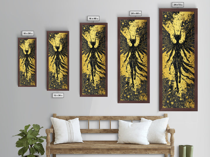 Metallic Gold Art Valkyrie Warrior Goddess, Norse Mythology Metal Art in real wood frame, Nordic office wall decor or dad gift
