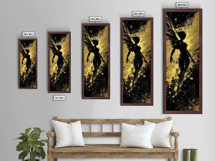 Valkyrie Metallic Gold Art Nordic Mythology Wall Decor, Metal Art for Man Cave or Office, framed in natural wood for bold style