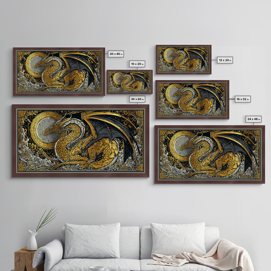 Nidhogg Dragon Metallic Gold Art Metal Art Norse Mythology Wall Decor with Real Wood Frame, Viking Man Cave or Office Gift