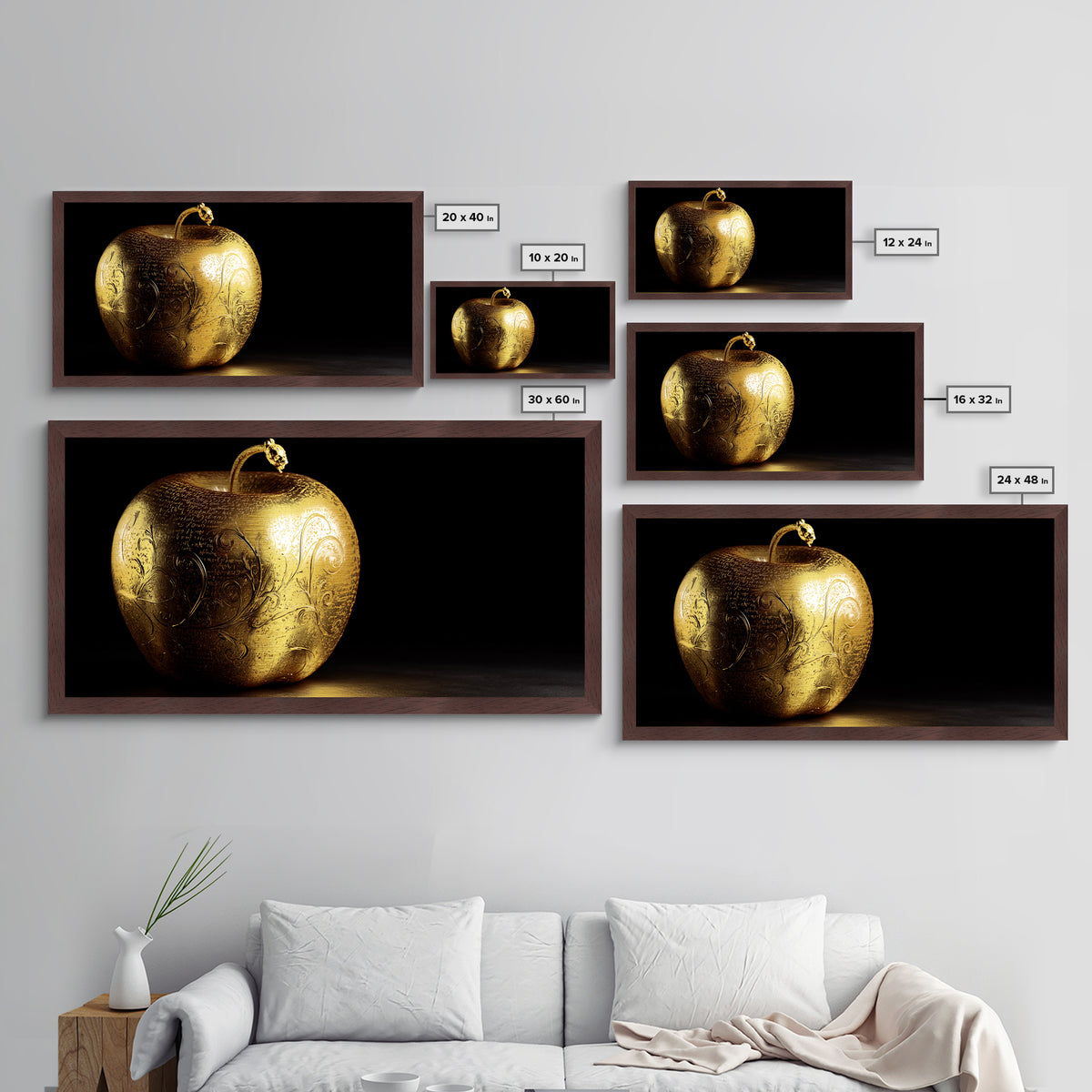Golden Apple of Idunn Metallic Gold Art, Norse Mythology Metal Art, Viking Wall Decor with real wood frame, unique man cave gift
