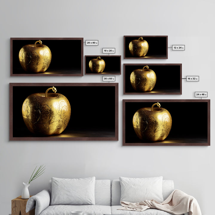 Golden Apple of Idunn Metallic Gold Art, Norse Mythology Metal Art, Viking Wall Decor with real wood frame, unique man cave gift