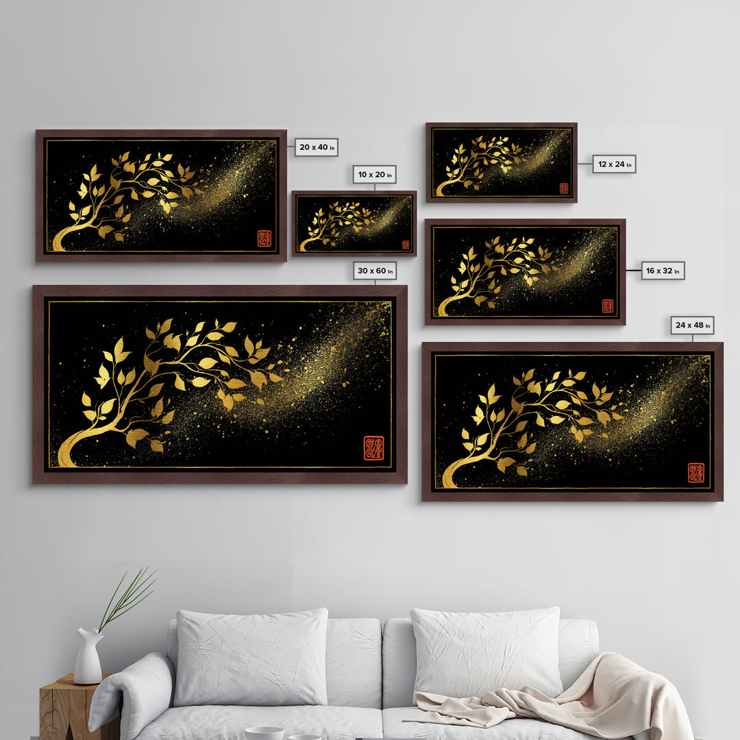 Yggdrasil Tree Metallic Gold Art, Nordic Mythology Inspired Metal Art with Natural Wood Frame, Pagan Office Decor, Man Gift