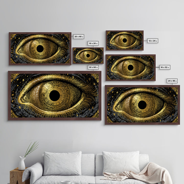 Mystic Rune Eye Metallic Gold Art Norse Metal Art Nordic Wall Hanging with real wood frame, Viking Decor, Dad Gift for Office