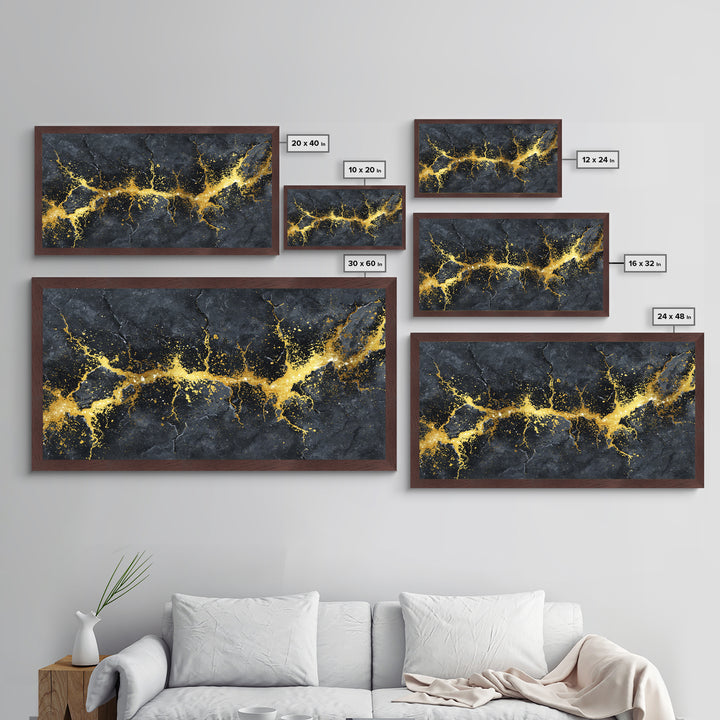 Golden Fracture Metallic Gold Art Nordic Metal Art Norse Abstract Wall Hanging with natural wood frame, Office Decor, Dad Gift