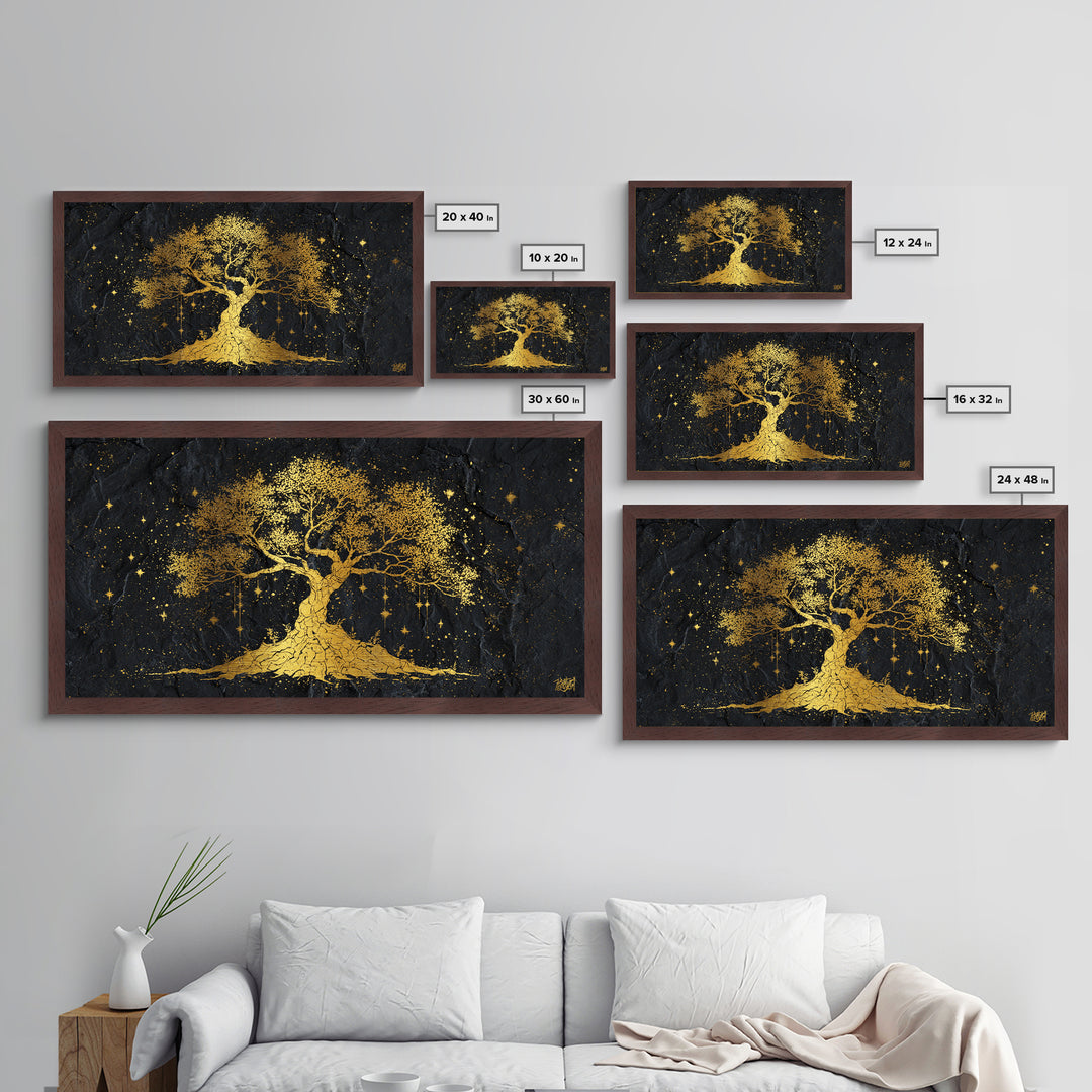 Yggdrasil Metallic Gold Art Metal Art Norse Tree of Life Nordic Mythology Wall Decor Dad Gift Office Art framed with real wood