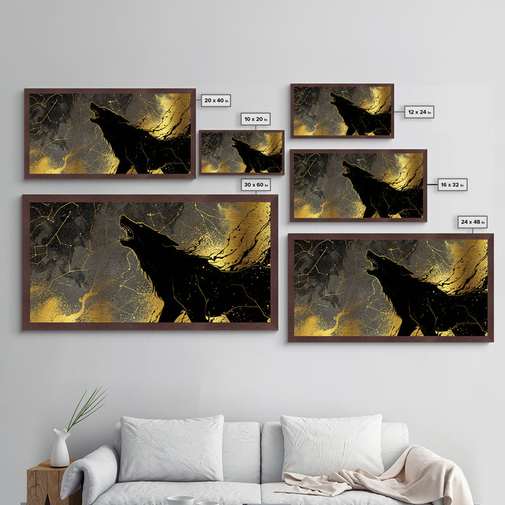 Fenrir Wolf Metallic Gold Art Metal Art Norse Mythology Beast Viking Wall Decor Dad Gift Office Art framed in real wood frame