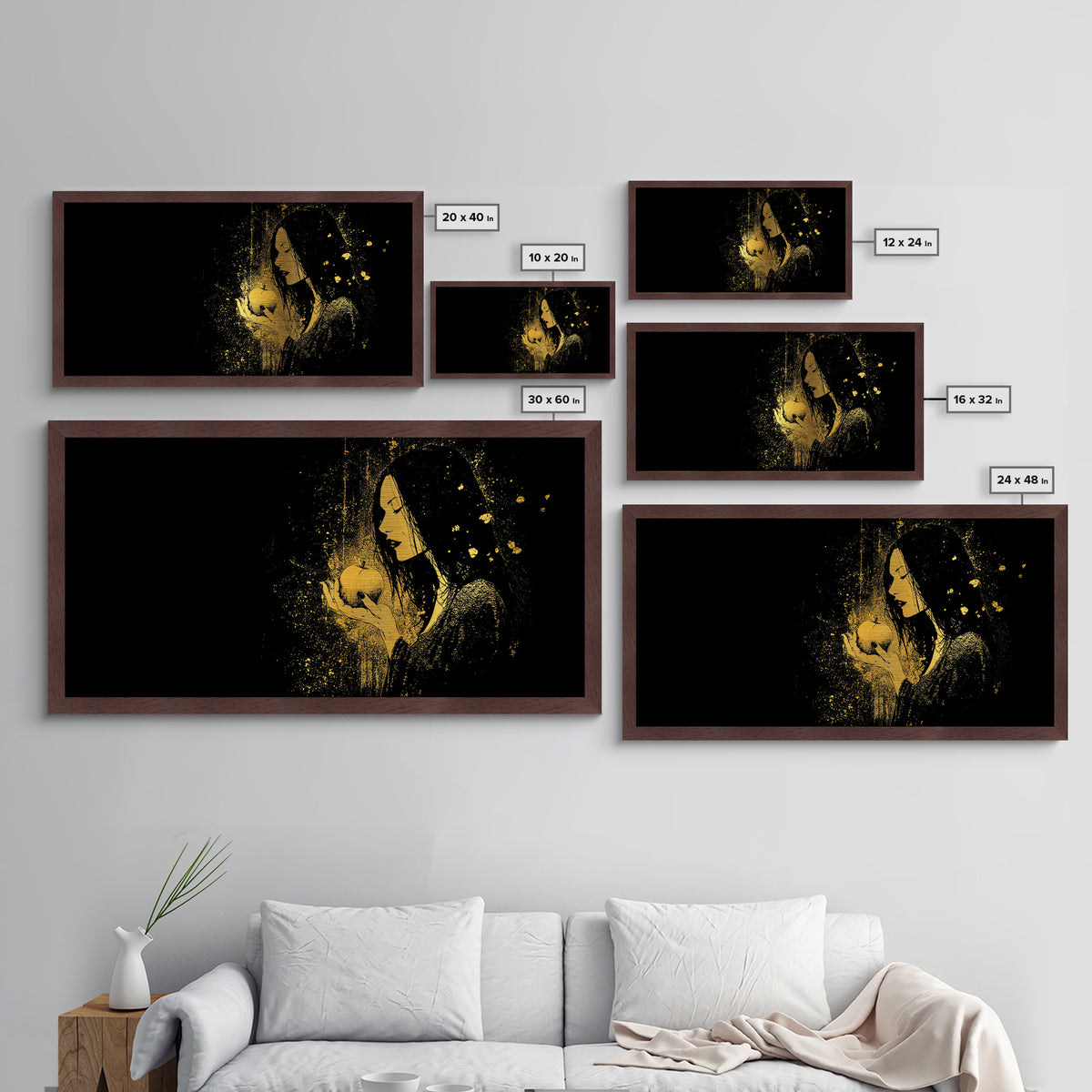 Idunn Norse Goddess with Golden Apple Metallic Gold Art Metal Art Nordic Wall Art for Dad Gift or Office Decor framed in natural wood