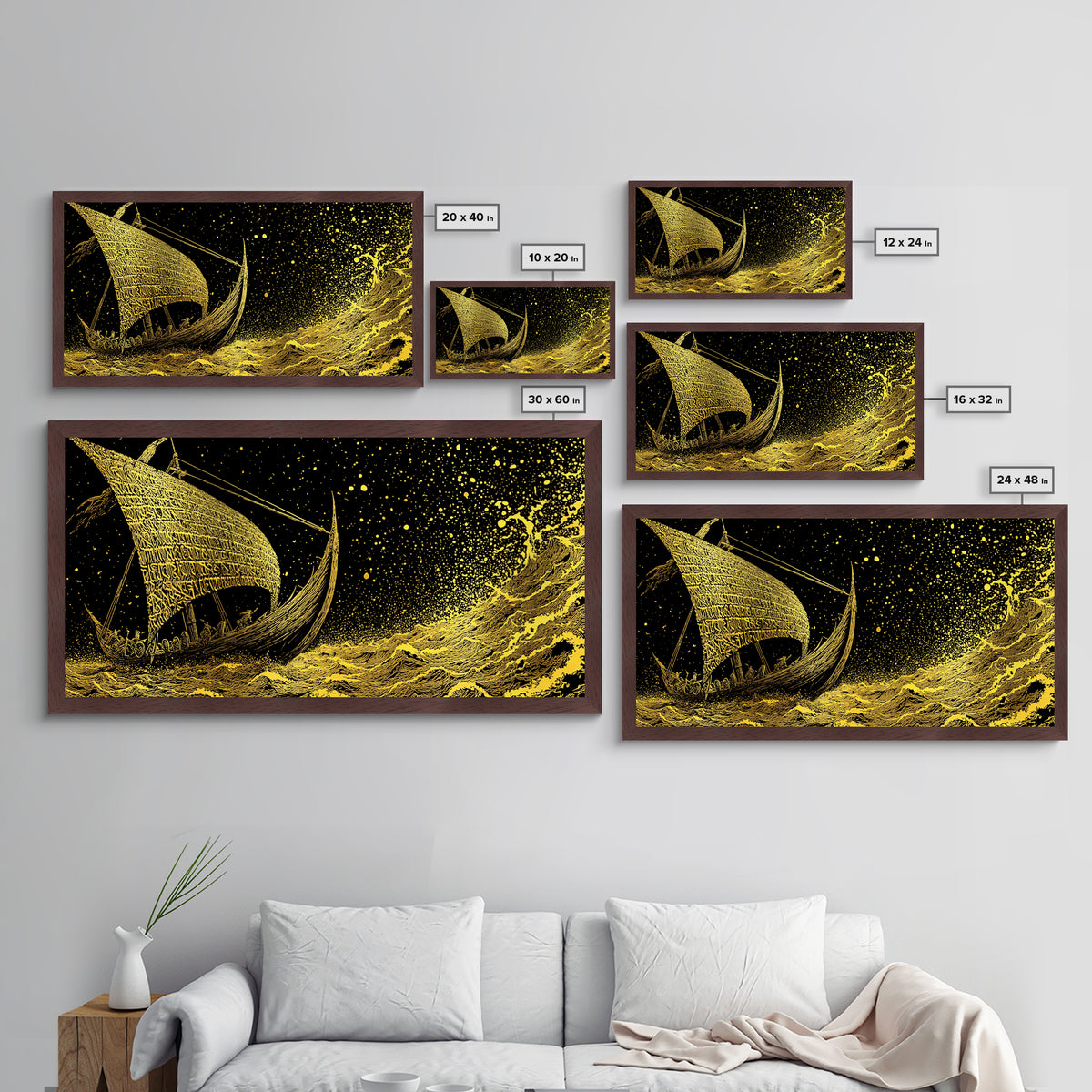 Norse Ship Naglfar Metallic Gold Art Metal Art Viking Longship Wall Hanging Decor for Dad Gift Office Art framed in handcrafted real wood