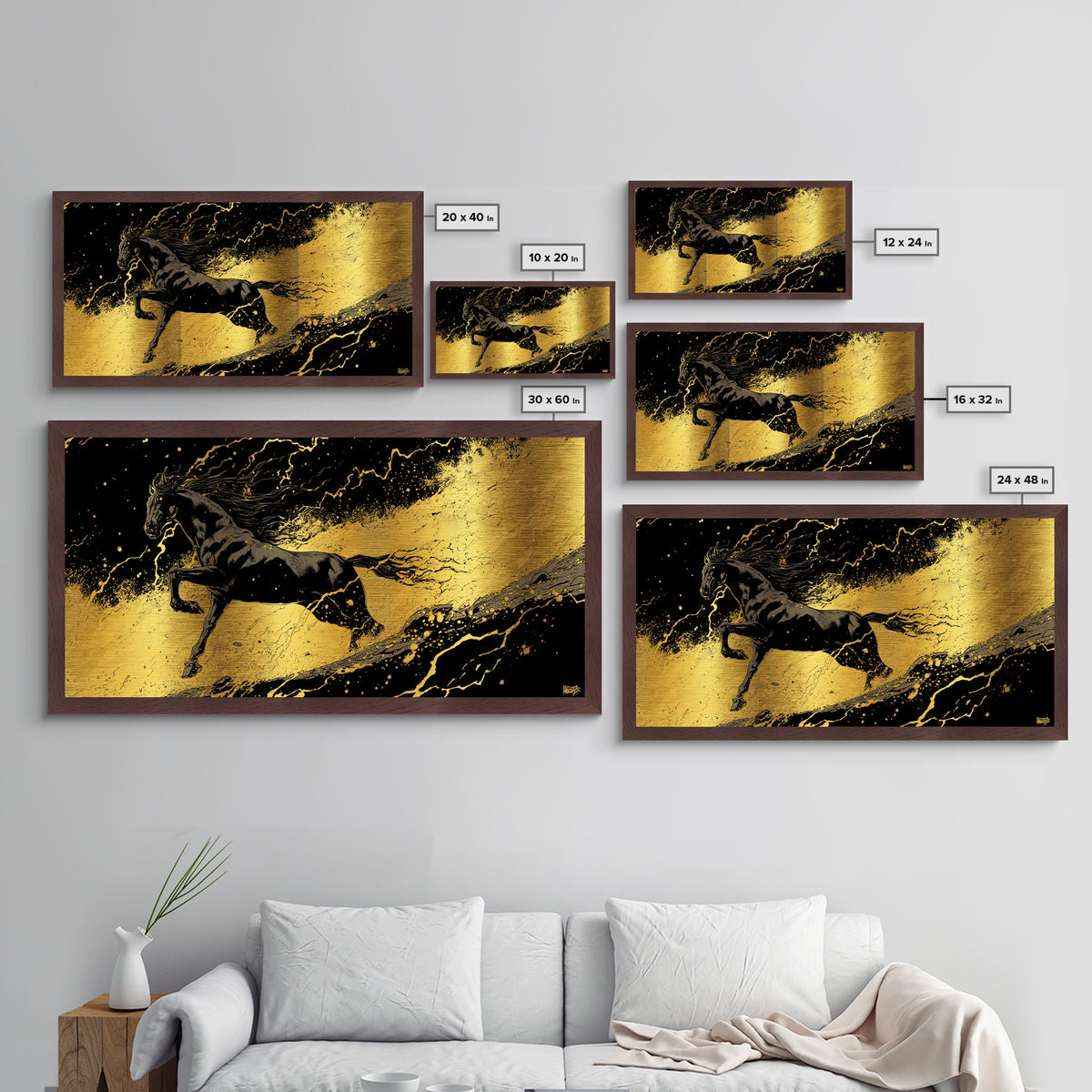 Nordic Sleipnir Horse Metal Art, Metallic Gold Art in Norse Mythology Style, Man Cave Wall Art for Men, framed in authentic wood