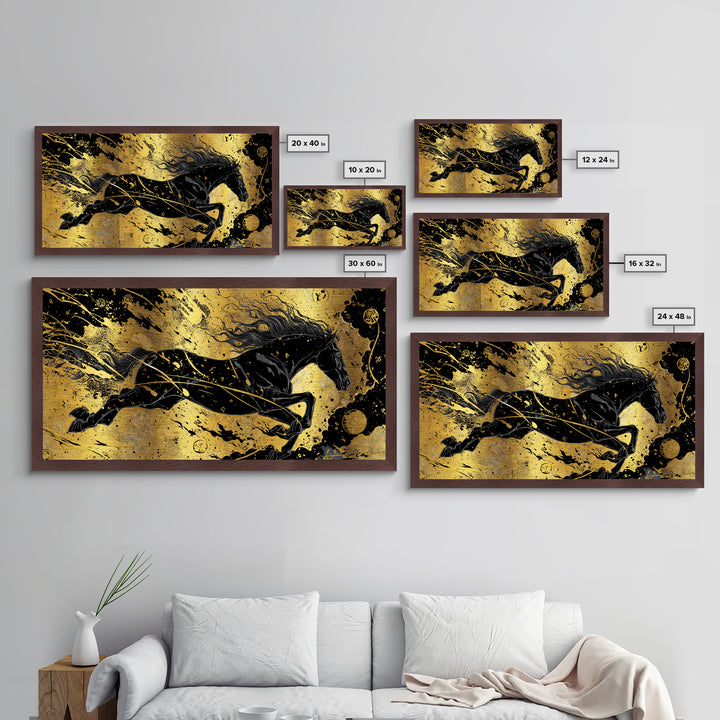 Sleipnir Norse Horse Metallic Gold Art, Nordic Mythology Metal Art for Man Cave or Office, framed in natural wood, unique Dad Gift
