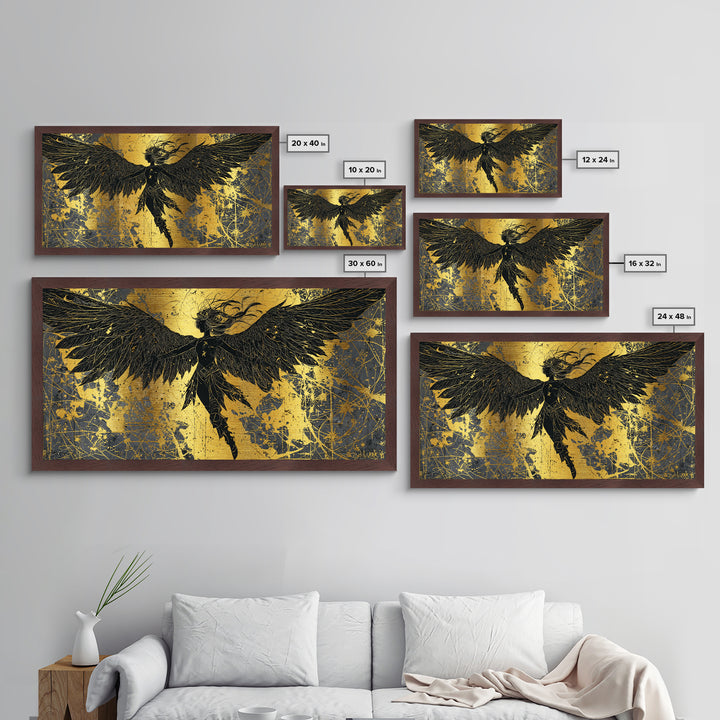 Valkyrie Metallic Gold Art Nordic Metal Art with Real Wood Frame, Norse Mythology Warrior Wall Decor for Office or Man Cave