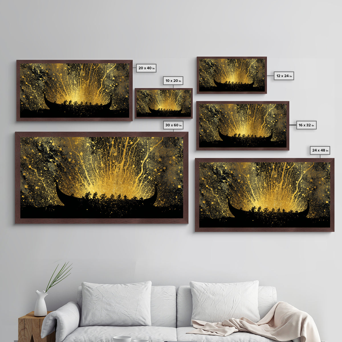 Metal Art Viking Longship Metallic Gold Art, Nordic Seafaring Norse Decor in Real Wood Frame, Man Cave or Office Wall Hanging