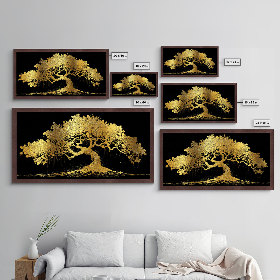 Metal Art Yggdrasil Metallic Gold Art, Norse Tree of Life Wall Hanging with Real Wood Frame, Nordic Mythology Man Cave or Dad Gift