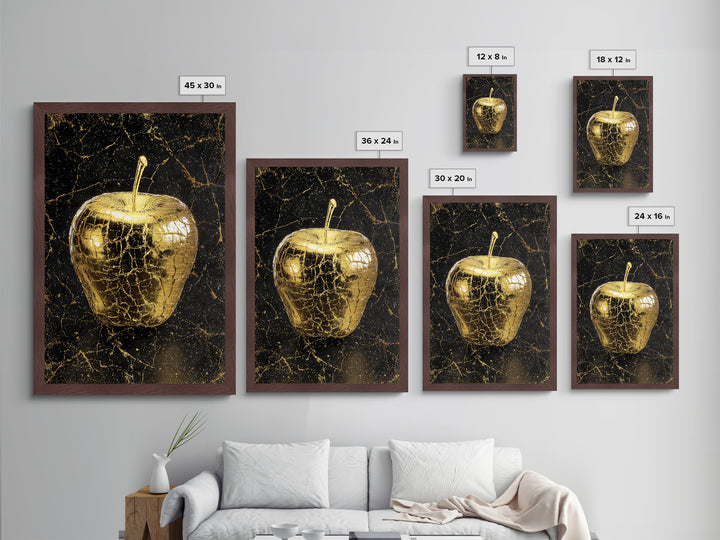 Nordic Mythology Golden Apple Metallic Gold Art Metal Art, Unique Norse Symbol Wall Decor with real wood frame