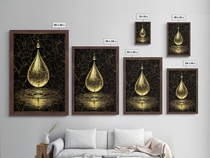 Metallic Gold Art Metal Art Norse Water Drop Symbol Nordic Mythology Office Wall Art for Men framed with real wood