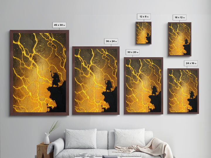 Norse Warrior Silhouette Metallic Gold Art Metal Art Viking Mythology Battle Scene Wall Decor, Office or Man Cave in real wood