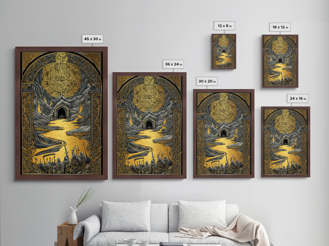 Viking Army March to Battle Metallic Gold Art Metal Art Norse Mythology Office Art Nordic Wall Decor with real wood frame