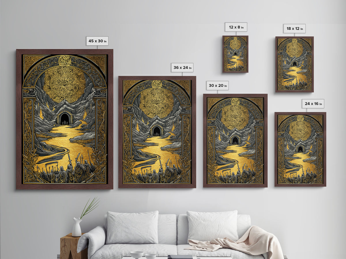 Viking Army March to Battle Metallic Gold Art Metal Art Norse Mythology Office Art Nordic Wall Decor with real wood frame