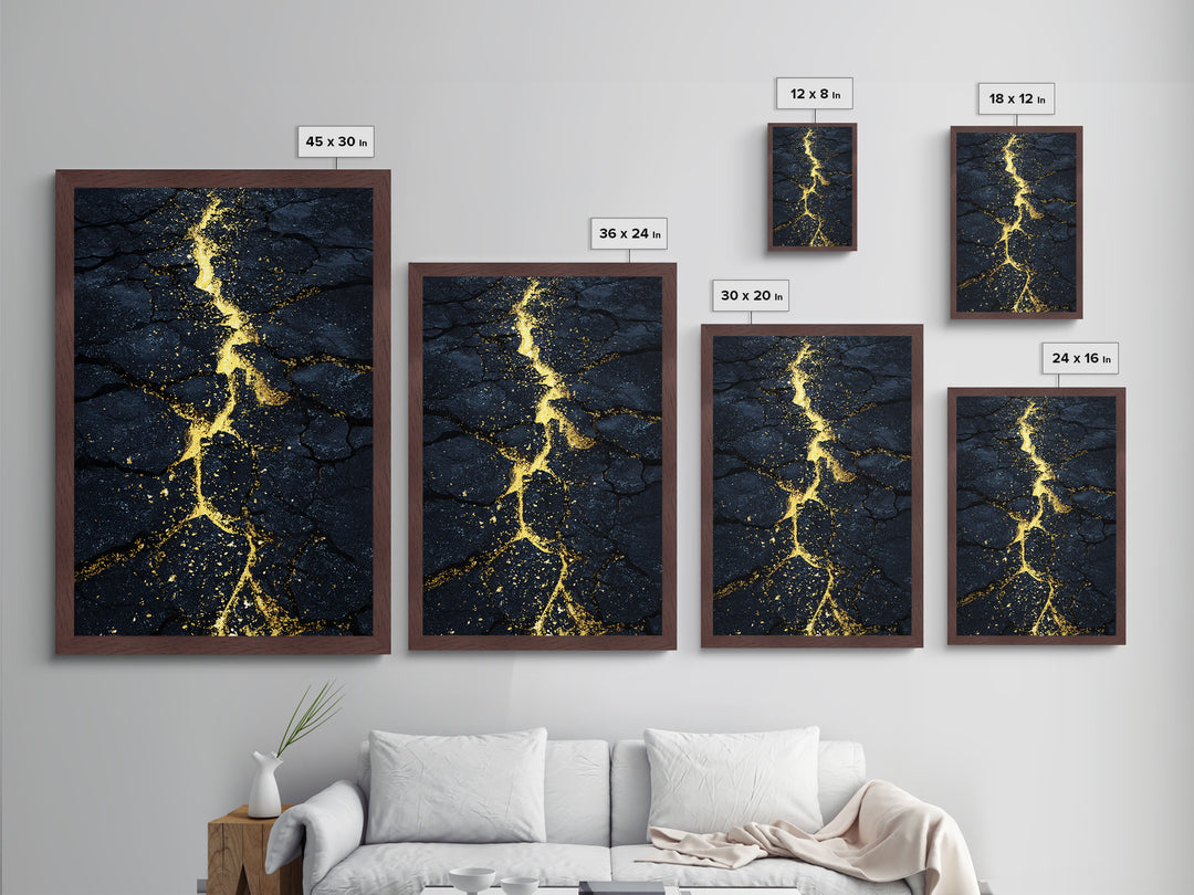 Cracked Earth with Molten Gold Metallic Gold Art Metal Art Norse Inspired Abstract Nordic Decor Office or Man Cave framed wood