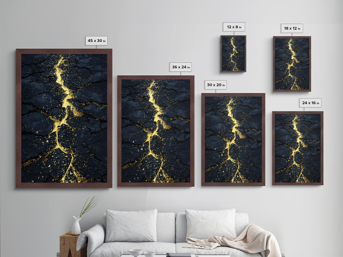 Cracked Earth with Molten Gold Metallic Gold Art Metal Art Norse Inspired Abstract Nordic Decor Office or Man Cave framed wood