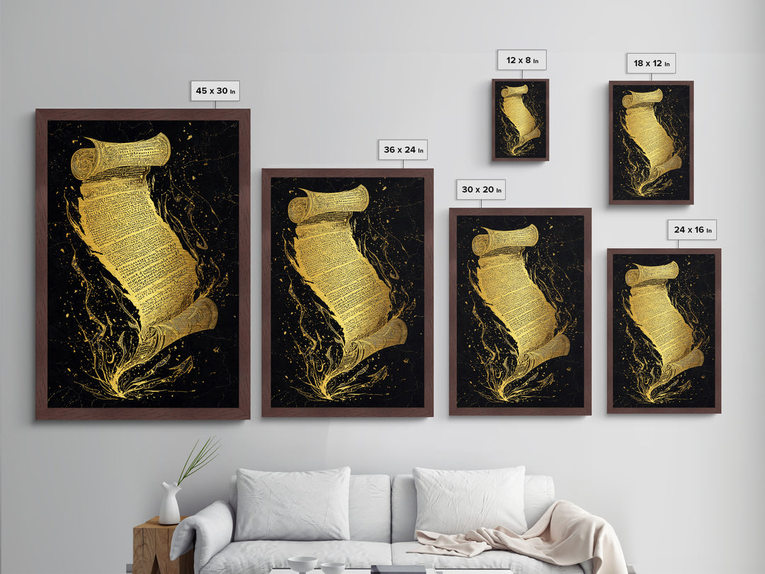 Runestone Scroll Metallic Gold Art Metal Art | Nordic Mythology Rune Wall Art Viking Pagan Decor | Natural Wood Frame Man Cave Art