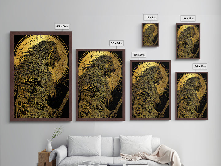 Fierce Viking Berserker Metallic Gold Art Metal Art | Norse Mythology Warrior Wall Art Dad Gift | Mounted with Real Wood Frame