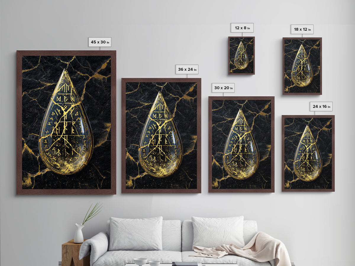 Runestone Metallic Gold Art Metal Art | Viking Runes Nordic Mythology Wall Art for Man Cave or Study | Mounted in Real Wood