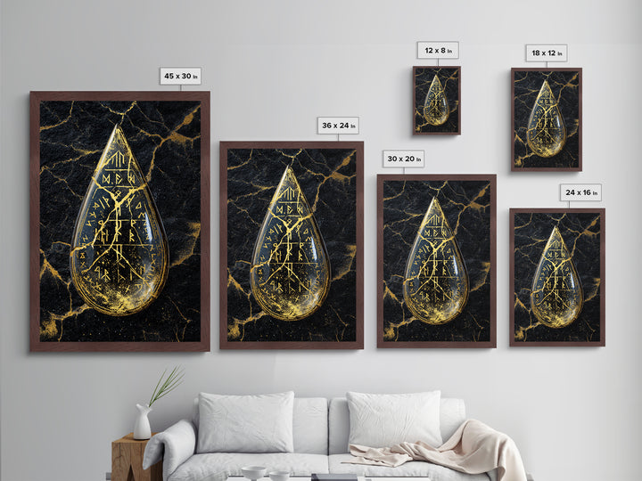 Runestone Metallic Gold Art Metal Art | Viking Runes Nordic Mythology Wall Art for Man Cave or Study | Mounted in Real Wood