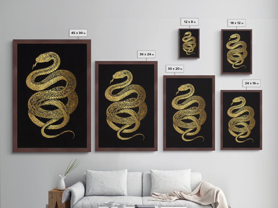 Jormungandr Serpent Metallic Gold Art Metal Art | Viking Snake Norse Mythology Wall Art for Office or Man Cave | Framed in Wood