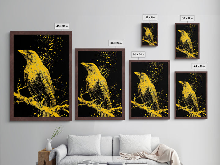 Nordic Mythology Raven Metallic Gold Art, Odin’s Huginn Raven Metal Art for Dad Gift, Office or Study, framed with natural wood