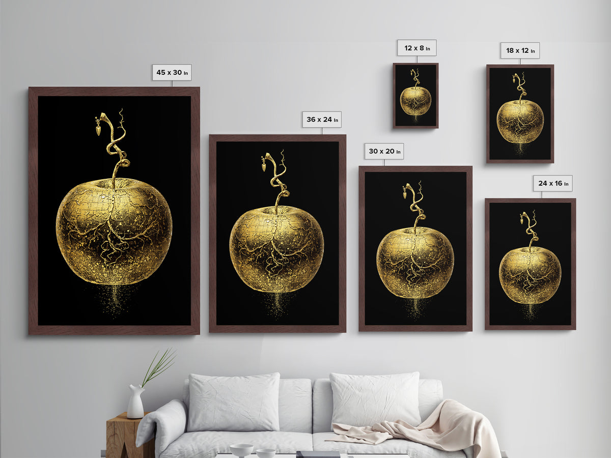 Golden Apple of Idunn Metallic Gold Art Metal Art | Norse Mythology Wall Decor Pagan Symbol | Office Art Dad Gift | Real Wood Frame