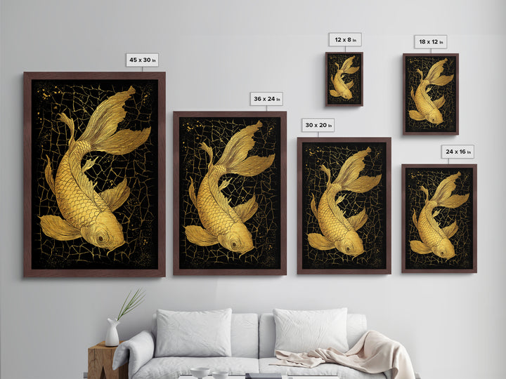 Nordic Mythology Metallic Gold Art Metal Art Koi Fish Wall Decor, Viking Inspired Gift for Men, Framed in Real Wood