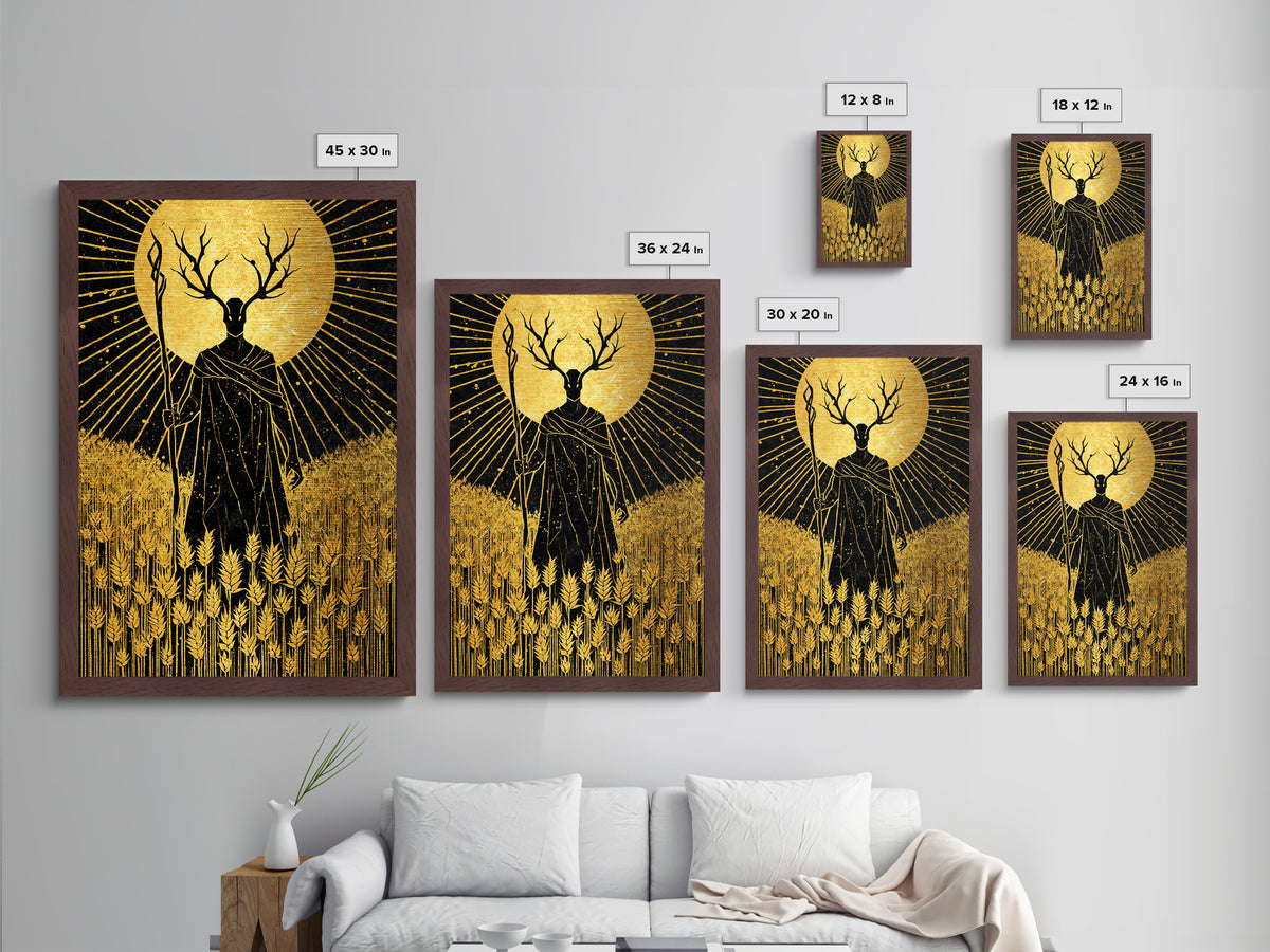 Nordic Frey God of Fertility Metallic Gold Art Metal Art, Viking Mythology Wall Decor, natural wood framed art, Office and Dad Gift