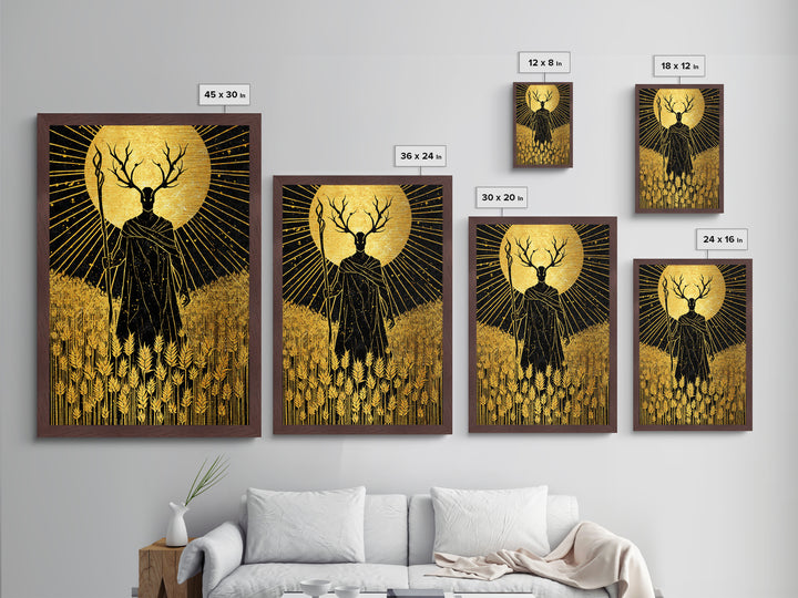 Nordic Frey God of Fertility Metallic Gold Art Metal Art, Viking Mythology Wall Decor, natural wood framed art, Office and Dad Gift