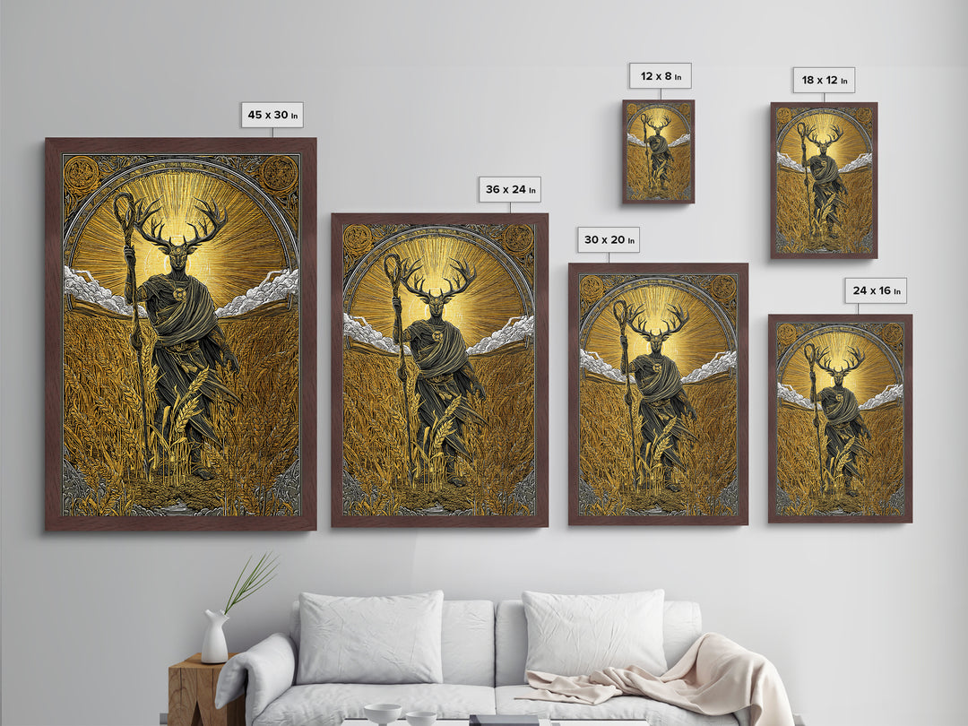 Norse God Frey Metallic Gold Art Metal Art, Nordic Mythology Wall Decor, framed in real wood, Viking Office Wall Art, Unique Dad Gift