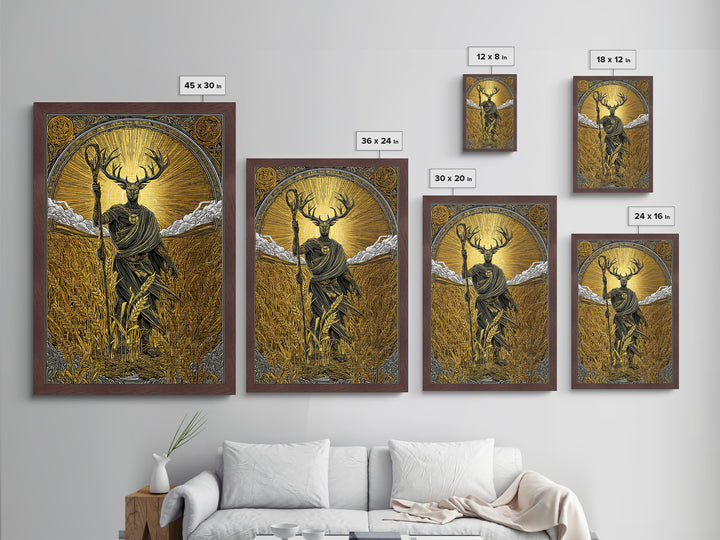 Norse God Frey Metallic Gold Art Metal Art, Nordic Mythology Wall Decor, framed in real wood, Viking Office Wall Art, Unique Dad Gift