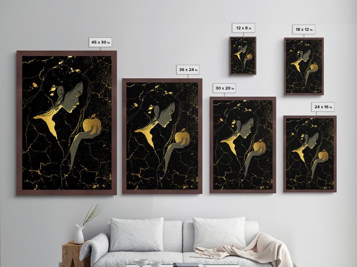 Norse Goddess Idunn Golden Apples Metallic Gold Art Metal Art Nordic Wall Decor Viking Office or Man Cave framed in real wood