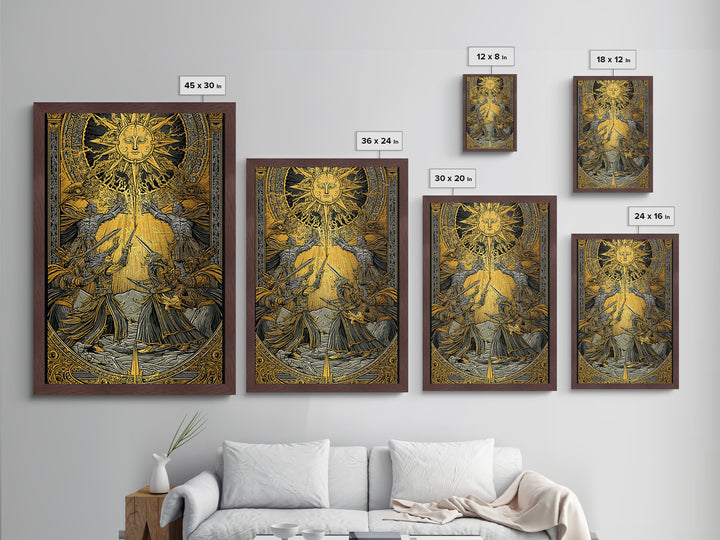 Ragnarök Battle Metallic Gold Art, Viking Apocalypse Norse Myth Metal Art in real wood frame, Nordic wall art for man cave or office