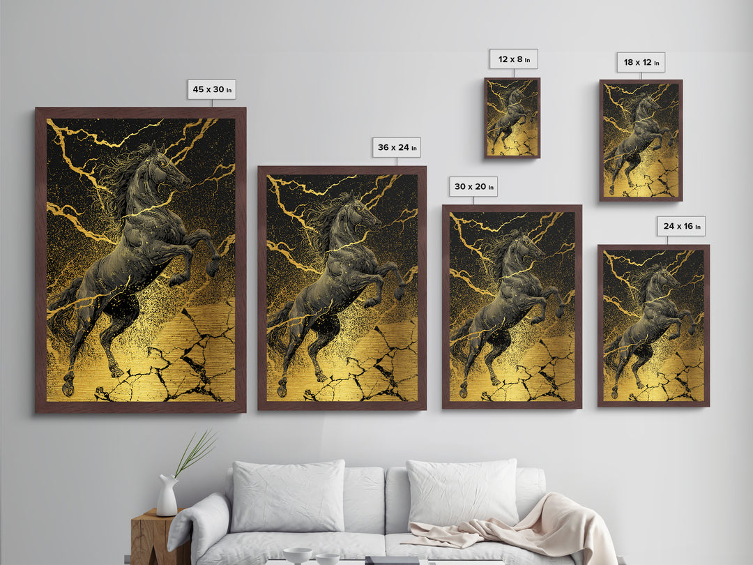 Nordic Sleipnir Horse of Odin Metal Art Metallic Gold Art Wall Decor Dad Gift Mythology Office Art with handcrafted wood frame