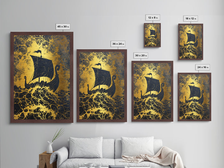 Bull Skull Nordic Totem Metallic Gold Art, Viking Metal Art with Mythology Detail, unique office decor framed in solid wood