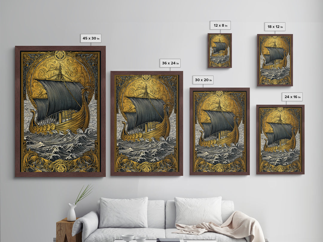 Nordic Warrior Helmet Metallic Gold Art, Viking Style Metal Art Wall Decor, striking man cave gift framed with natural wood detail