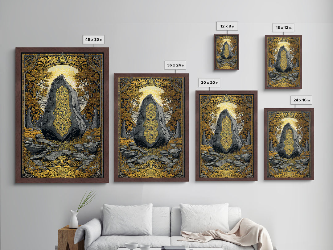 Viking Ship Wall Decor Metallic Gold Art Metal Art Nordic Longship Ocean Waves Office Art Man Cave Framed in Natural Wood