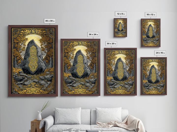 Viking Ship Wall Decor Metallic Gold Art Metal Art Nordic Longship Ocean Waves Office Art Man Cave Framed in Natural Wood