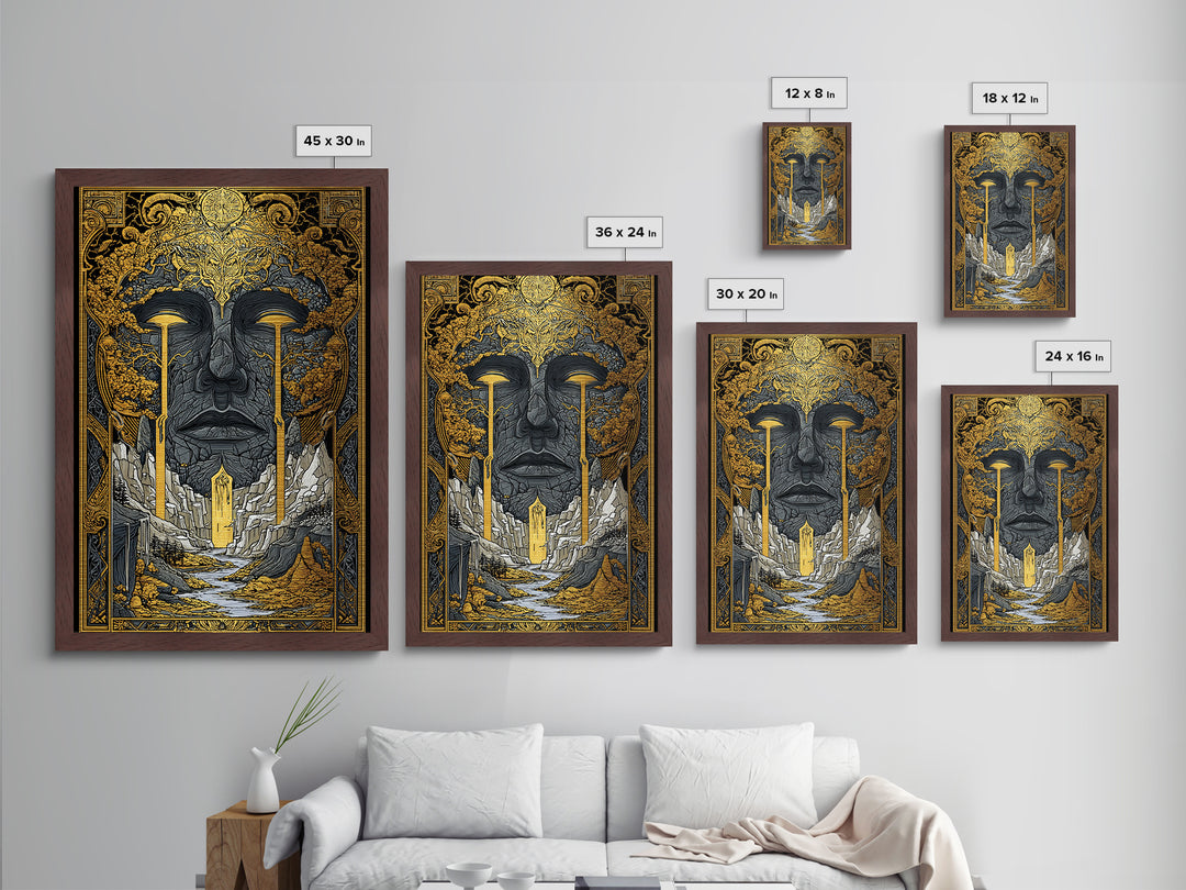 Nordic Mythology Metallic Gold Art Metal Art | Yggdrasil Tree of Life Wall Art with Real Wood Frame | Viking Office & Dad Gift