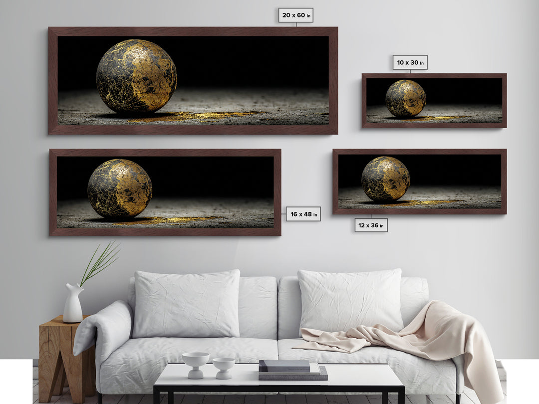 Norse Cosmos Orb Metallic Gold Art Nordic Mythology Metal Art Viking Sphere Decor framed in authentic wood, Unique Dad Gift