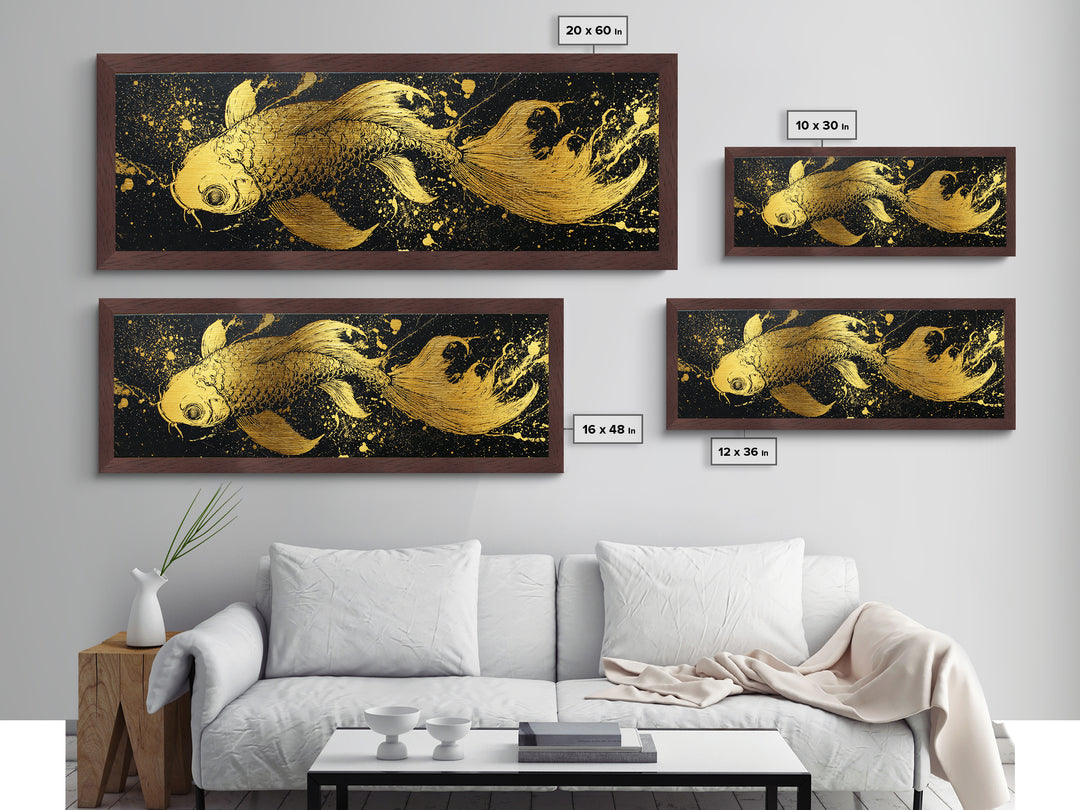 Koi Fish Metallic Gold Art Japanese Nordic Fusion Wall Art Metal Art with real wood frame, great Viking Dad Gift or Office