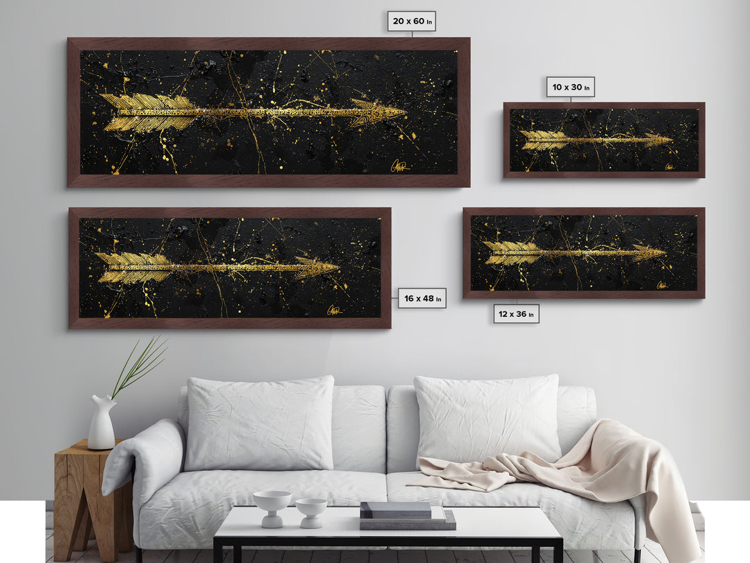 Viking Arrow Metallic Gold Art, Rune Engraved Metal Art Wall Hanging, Norse Mythology Man Cave Decor with real wood frame