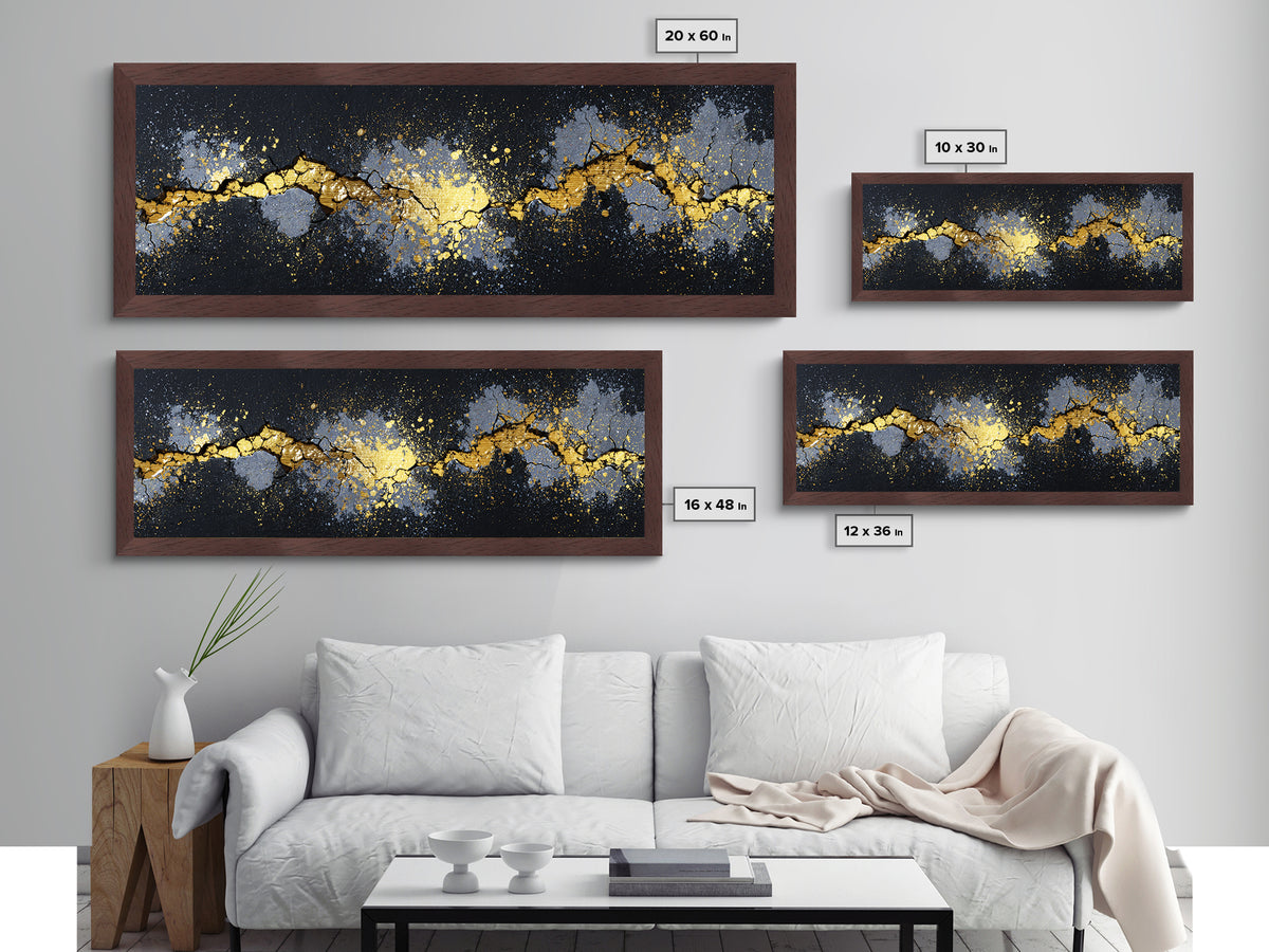 Cracked Stone Nordic Wall Metallic Gold Art Metal Art, Viking Mythology Office Art Man Cave Decor, with real wood frame